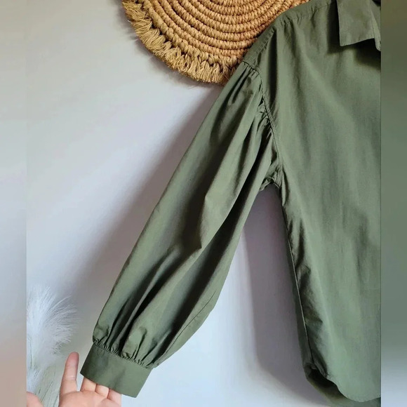 RAILS, Janae Olive Green Button Blouson Sleeve Oversized Shirt Top Size Small - Picture 10 of 13